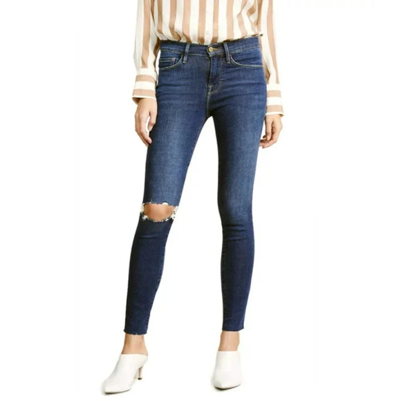 FRAME Denim Le Skinny De Jeanne with Raw Hem in Jolie Destroyed Size 27" NWT - Picture 1 of 11